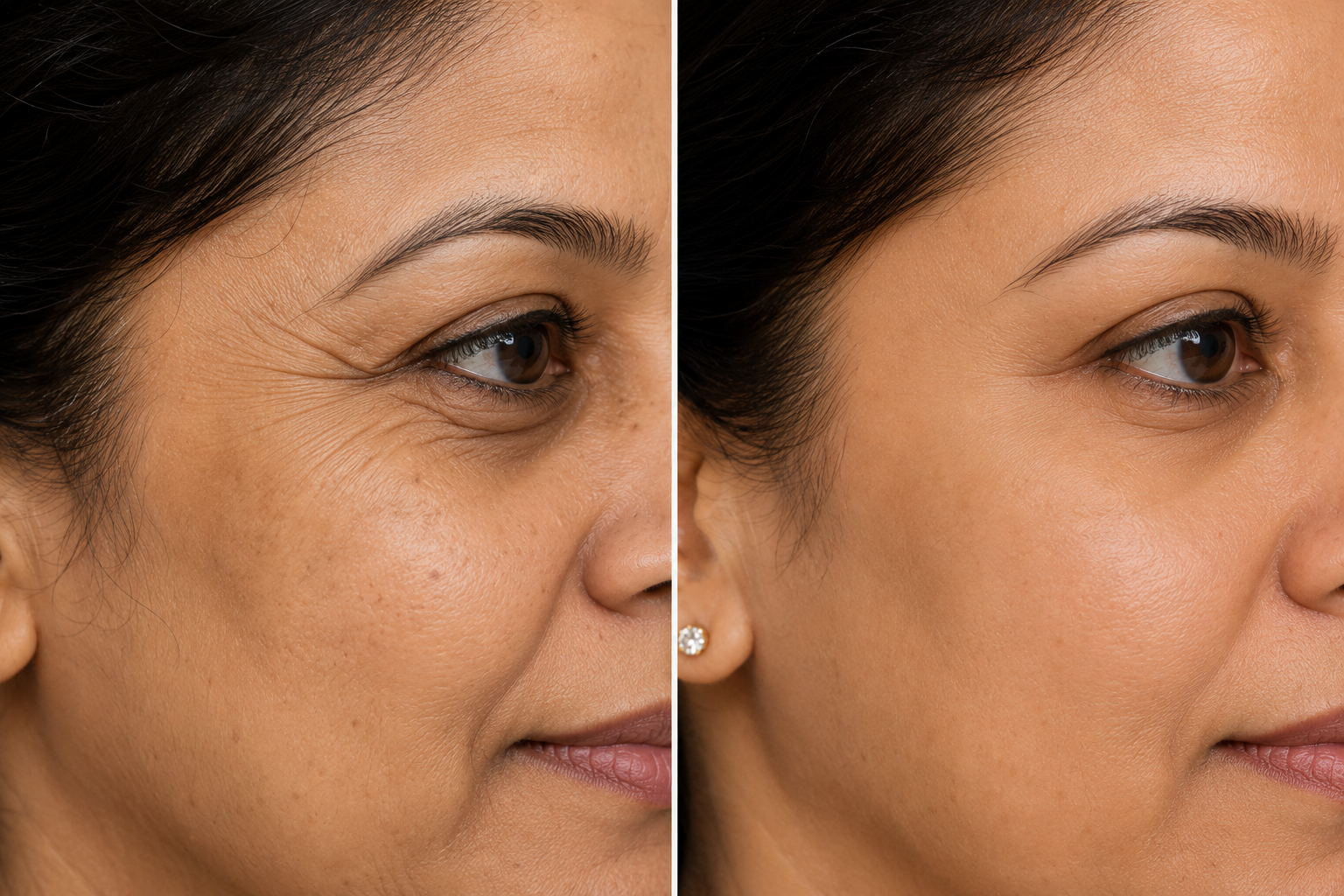VOLFORMER skin lifting results at Dr. Marwah's Clinics Mumbai, fine lines around eyes before and after