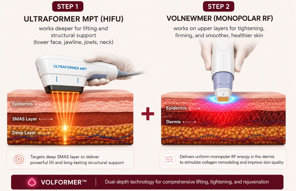VOLFORMER dual-technology protocol - Ultraformer MPT HIFU and Volnewmer Monopolar RF